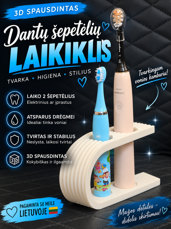 🦷 Universalus dantų šepetėlių laikiklis (2 vietų)