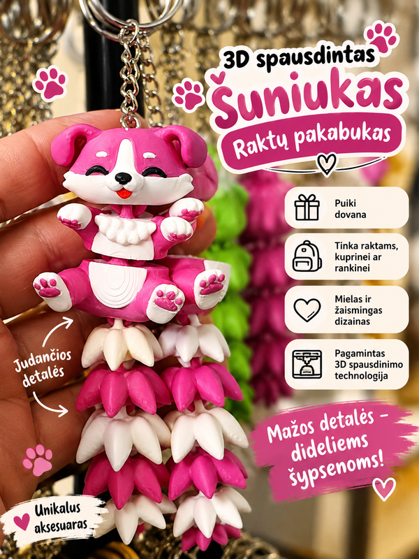 3D spausdintas šuniukas – raktų pakabukas